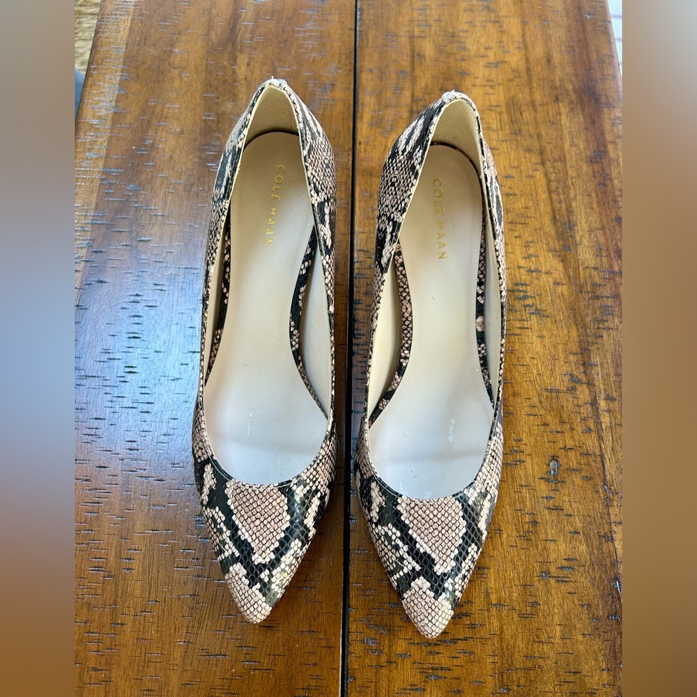 Cole Haan Snakeskin Heels - Black and Tan